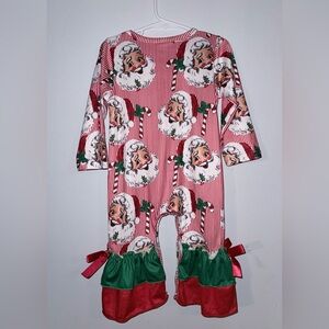 Vintage print Santa Christmas Ruffle Romper 18–24M